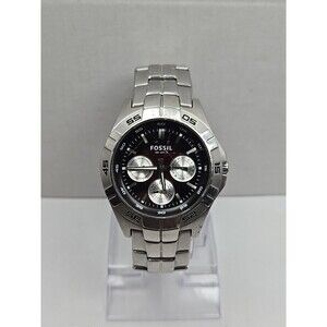 Fossil BQ-9404 Red Black Dial Day Date Watch Stainless Steel 10 ATM New Battery